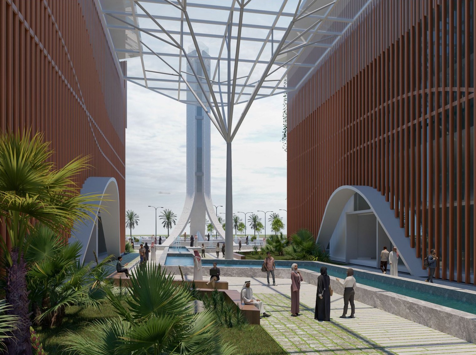 Aerial view of a coastal harbor